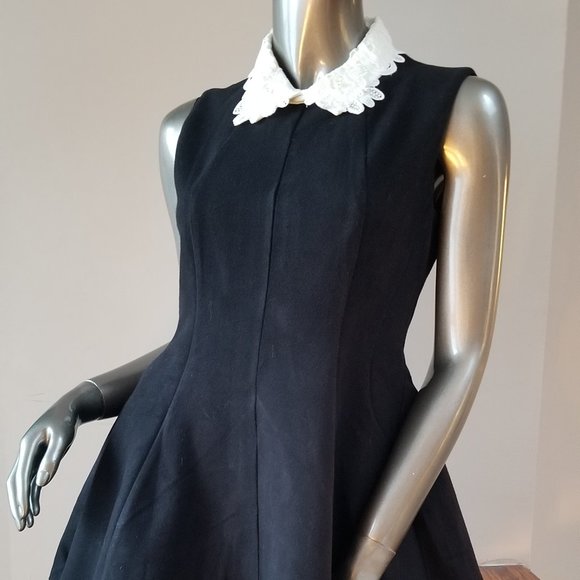 Black Wool Dress with Beaded Collar - Picture 3 of 5